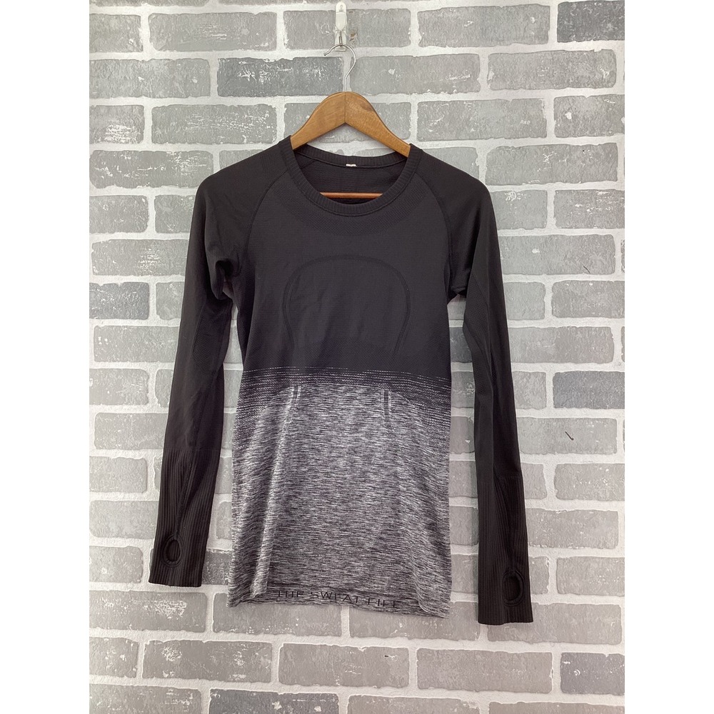 Lululemon Swiftly Tech Long Sleeve Crew Shirt Black Grey Ombre Sz 4 Thumbholes